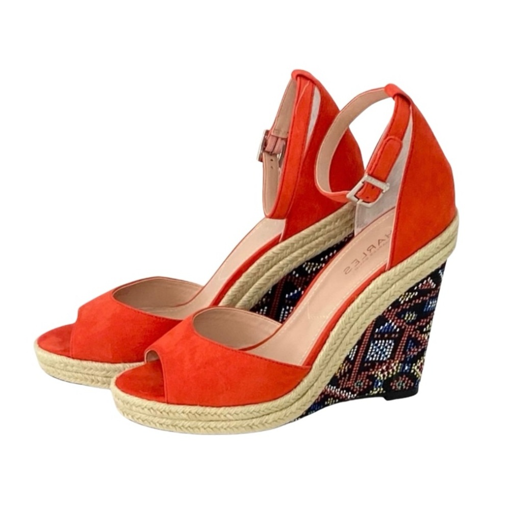 charles david orange print wedge espadrille sandals platform